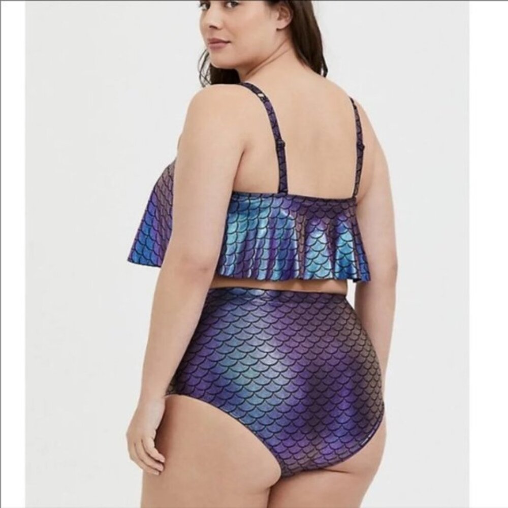 Torrid Purple & Black Mermaid Wireless Bikini Top (Sz4)  & Bottom (Sz6) - Picture 2 of 9